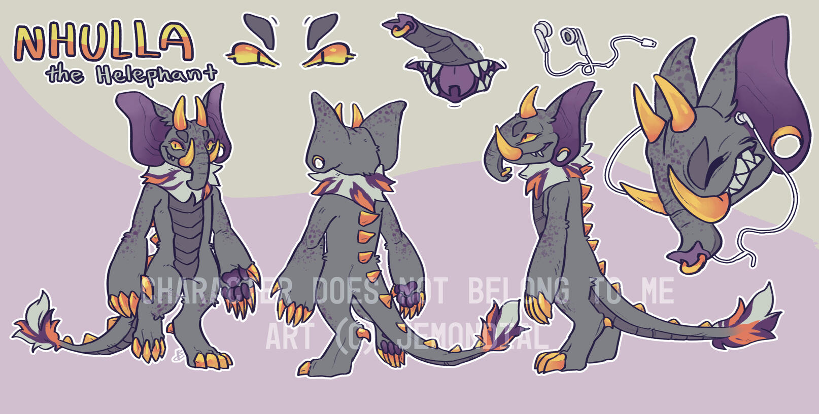 Front-view + back-view + side-view + 1 expression + eyes & mouth + 1 item + name