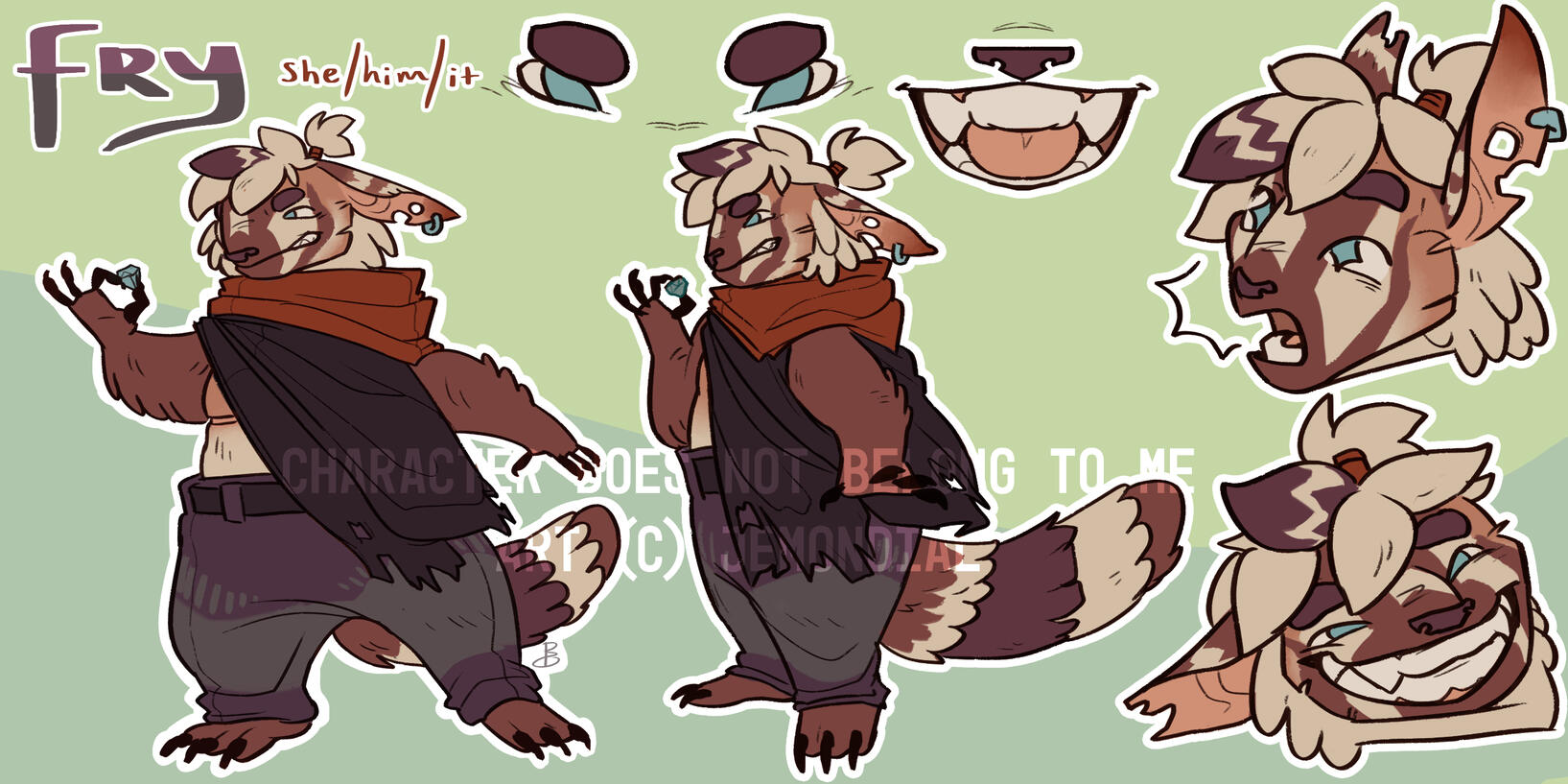 Front-view + side-view + 2 expressions + eyes & mouth + name & info