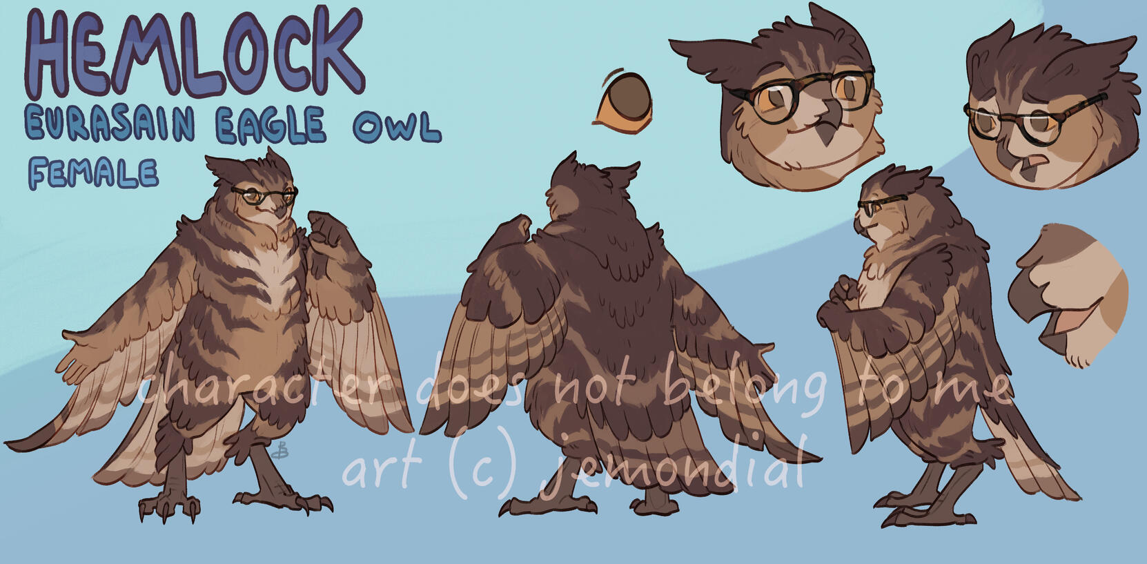 Front-view + back-view + side-view + 2 expressions + eye & mouth + name & info